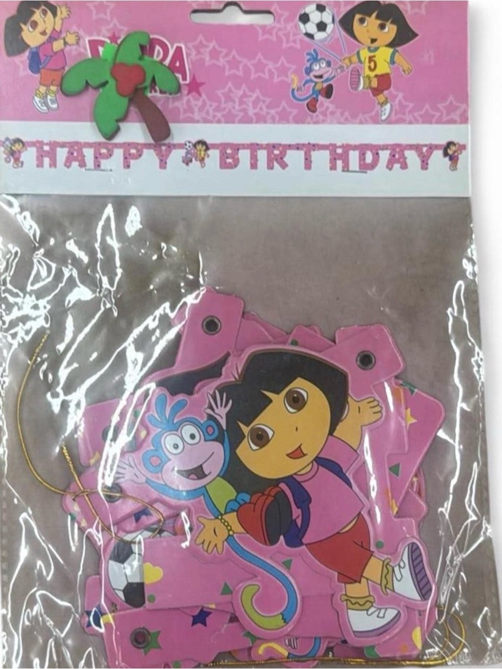 Pink Dora Themed Happy Birthday Banner - Kids Party Decoration